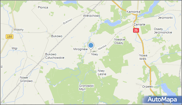 mapa Niwy, Niwy gmina Kamień Krajeński na mapie Targeo